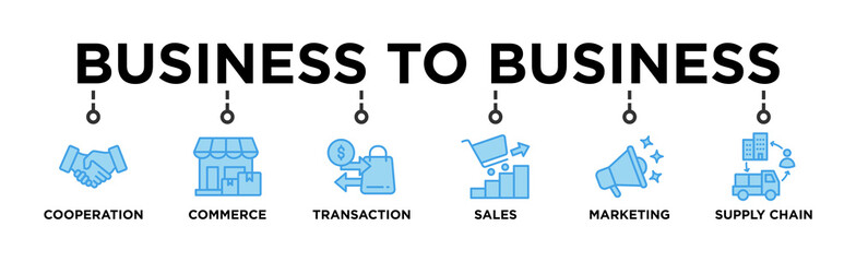 Business to business banner web icon vector illustration concept with icon of cooperation, commerce, transaction, sales, marketing, supply chain