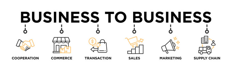 Business to business banner web icon vector illustration concept with icon of cooperation, commerce, transaction, sales, marketing, supply chain