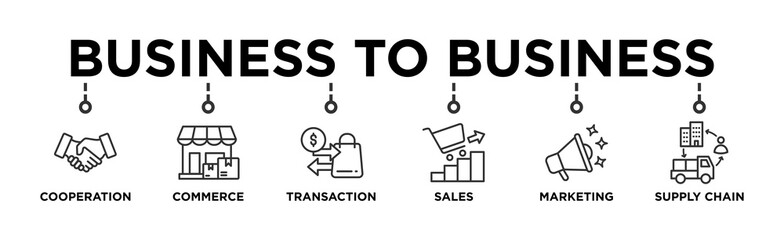 Business to business banner web icon vector illustration concept with icon of cooperation, commerce, transaction, sales, marketing, supply chain