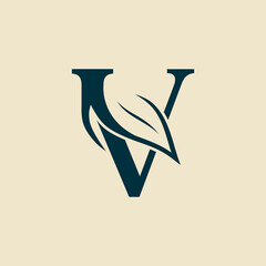 beautiful brand women hair salon leaf logo letter V