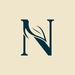 beautiful brand women hair salon leaf logo letter N