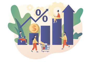 Inflation in economy. Rising food prices. Crisis concept. Unstable prediction financial problems. Modern flat cartoon style. Vector illustration on white background
