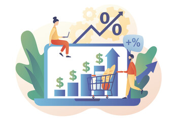 Inflation in economy. Crisis concept. Rising food prices. Unstable prediction online financial problems. Modern flat cartoon style. Vector illustration on white background
