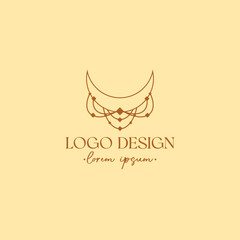 Vector Gold Boho Moon Magic Logo for Branding Identity. Linear Luna Symbol.