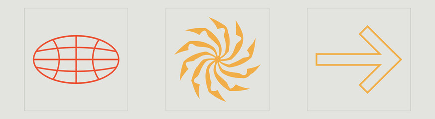 Vector Graphic Assets Set. Large set of retro objects for design. Templates for notes, posters. Retro Futurist. Vector illustration