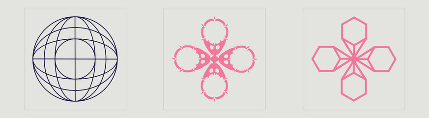 Retro futuristic elements for design. Retro futuristic graphic ornaments. Modern abstract forms. Retro Futurist. Vector illustration