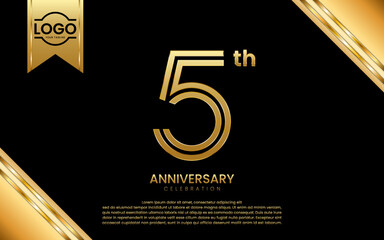 5th Anniversary Celebration. Anniversary Template Design With Gold Number and Font, Vector Template Illustration