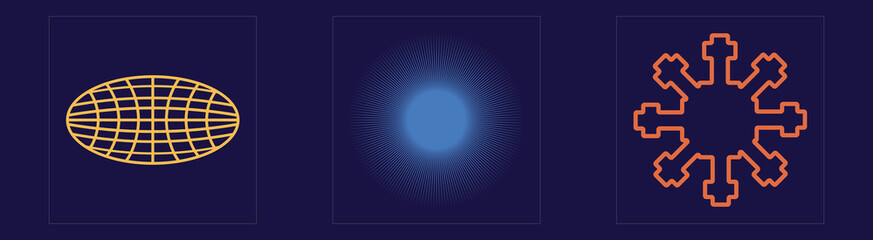 Retro futuristic elements for design. Retro futuristic graphic ornaments. Cyberpunk elements. Stars, starburst . Vector illustration