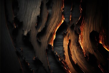 a close up of a wood texture with a dark background and a light reflection on the wood surface and the wood grain is brown., generative ai