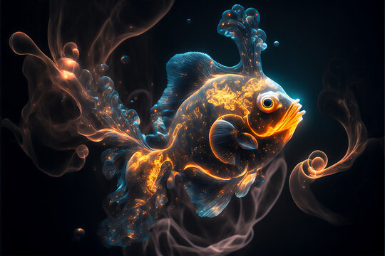 Fantasy translucent fish swims through a dream
