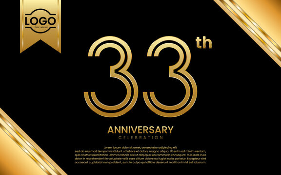 33th Anniversary Celebration. Anniversary Template Design With Gold Number and Font, Vector Template Illustration