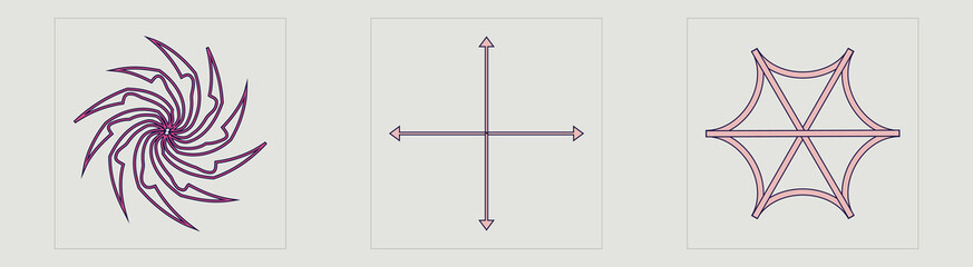 Retro futuristic elements for design. Trendy geometric postmodern figures. Cyberpunk elements. Anti-design. Vector illustration