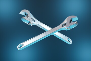 Fototapeta na wymiar hand tools for repair. wrenches on a turquoise background. 3D render