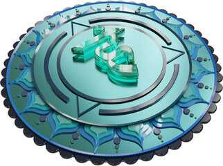 A 3D illustration of the turquoise, the 5th, throat chakra (Vishuddha) with transparency.