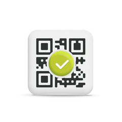 3d vector black square qr code with green check mark symbol ui element icon for mobile app design