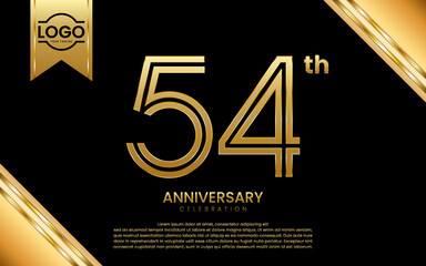 54th Anniversary Celebration. Anniversary Template Design With Gold Number and Font, Vector Template Illustration