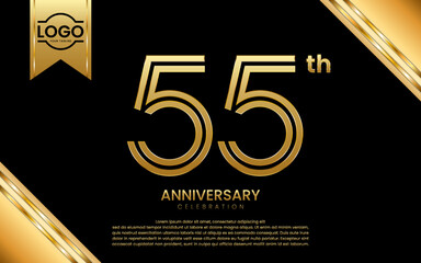 55th Anniversary Celebration. Anniversary Template Design With Gold Number and Font, Vector Template Illustration