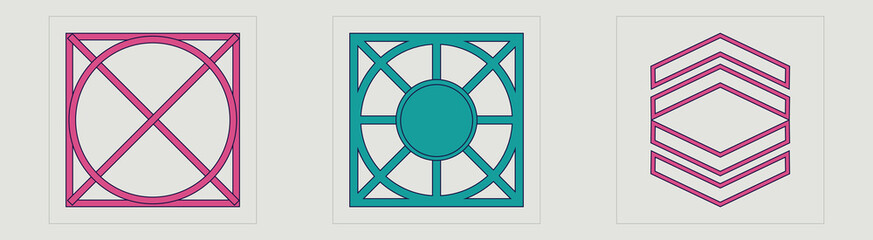 Collection of Y2K elements. Retro futuristic graphic ornaments. Objects in y2k style. Isolated on black background. Vector illustration