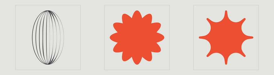 Set of Y2K style vectors of objects. Brutalism star and flower shapes. Modern abstract forms. Retro Futurist. Vector illustration