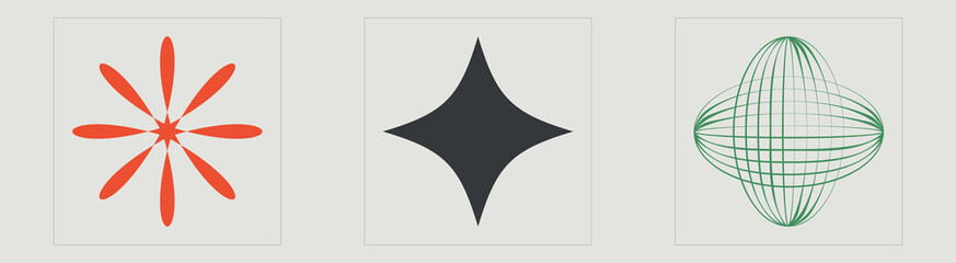 Brutalism shapes. Big collection of abstract graphic geometric symbols. For modern T-shirts designed. Stars, starburst . Vector illustration