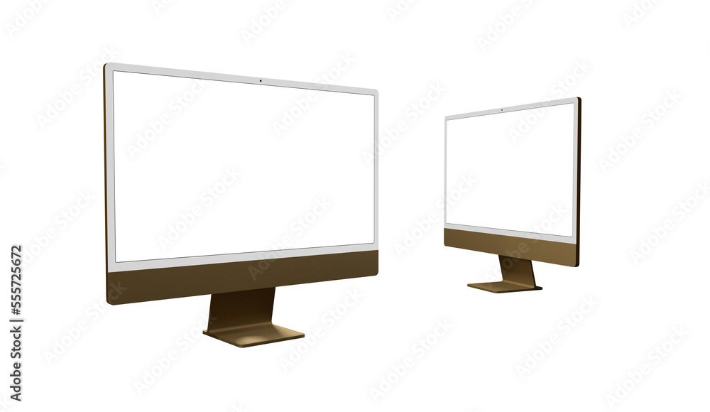 Poster Realistic flat screen computer monitor 3de style mockup with blank screen isolated 3d