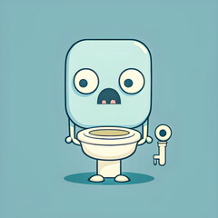 Funny toilet, cartoon style, simple lines, full body, minimalism illustration