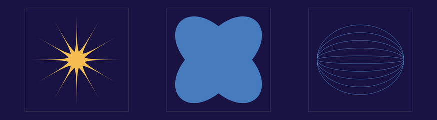 Set of Y2K style vectors of objects. Retro futuristic graphic ornaments. Flat minimalist icons. Futuristic. Vector illustration