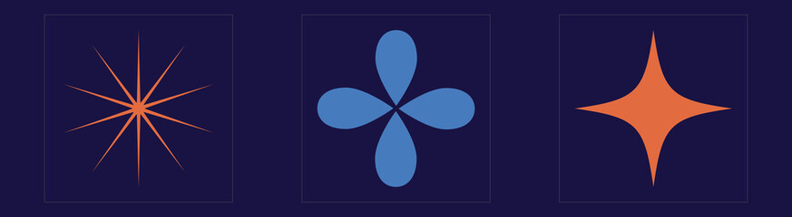 Retro futuristic elements for design. Big collection of abstract graphic geometric symbols. Cyberpunk elements. Projects, posters, banners. Vector illustration