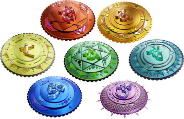 A 3D illustration of all 7 Chakras with transparent background.