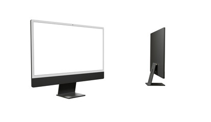 Realistic 3D Computer, with a white screen, isolated on a background