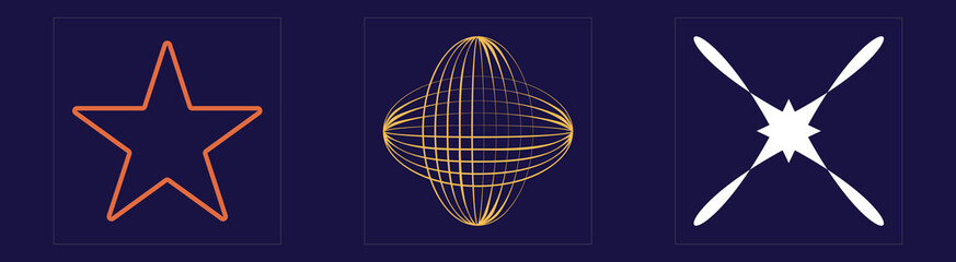 Vector set of Y2K. Retro futuristic graphic ornaments. Templates for notes, posters. Anti-design. Vector illustration