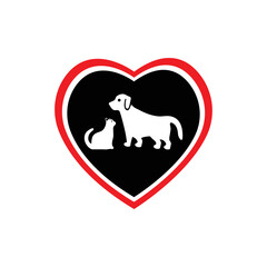 Love care cat and dog animal logo . icon logo . silhouette logo 