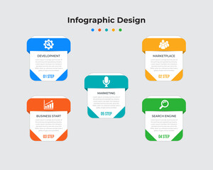 Modern Infographics Design, Business Infographics Template, 5 steps, Can be used for workflow layout, Vector illustration