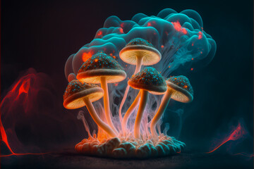 Obraz premium The transformative power Psychedelic psilocybin mushroom. Improving consciousness and understanding reality while letting go of the ego