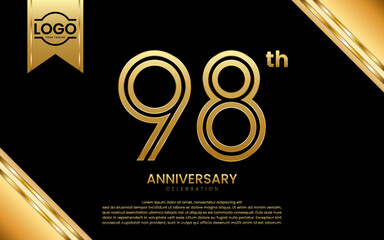 98th Anniversary Celebration. Anniversary Template Design With Gold Number and Font, Vector Template Illustration