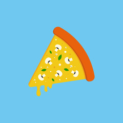 Mushroom pizza slice. Fast food flat style illustration.