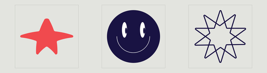 Fototapeta premium Vector Graphic Assets Set. Big collection of abstract graphic geometric symbols. Templates for notes, posters. Isolated on black background. Vector illustration