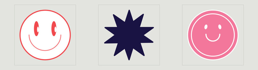 Vector set of Y2K. Brutalism star and flower shapes. Cyberpunk elements. Anti-design. Vector illustration