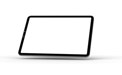 Modern tablet computer stand with blank screen isolated on white background