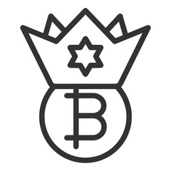 Crown on bitcoin - icon, illustration on white background, outline style