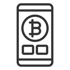 Bitcoin on smartphone screen - icon, illustration on white background, outline style