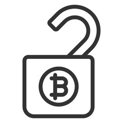 Open padlock with bitcoin - icon, illustration on white background, outline style