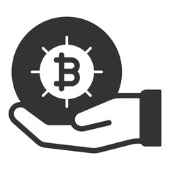 Bitcoin in the palm of your hand - icon, illustration on white background, glyph style