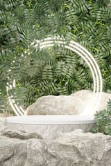 Rock stone white podium Blank product shelf standing backdrop.