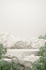 Rock stone white podium Blank product shelf standing backdrop.