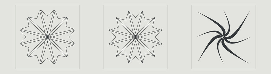 Vector set of Y2K. Brutalism star and flower shapes. Flat minimalist icons. Anti-design. Vector illustration