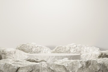 Rock stone white podium Blank product shelf standing backdrop.