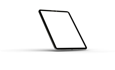 Black tablet computer with blank screen, isolated on white background