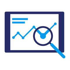 Digital tablet and financial app with magnifier icon