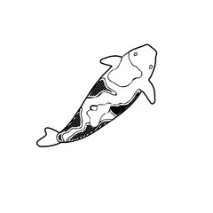 black and white drawing sketch of a koi fish with transparent background